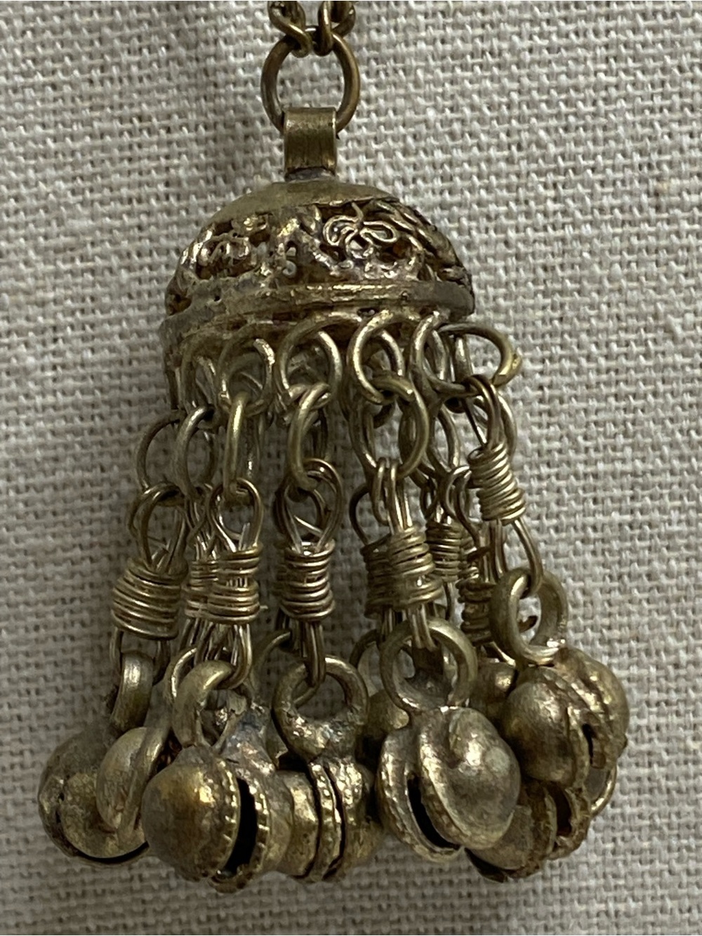 Vintage Kuchi Bell Tassel Pendant Middle Eastern Nomadic Keepsake Silver Tone